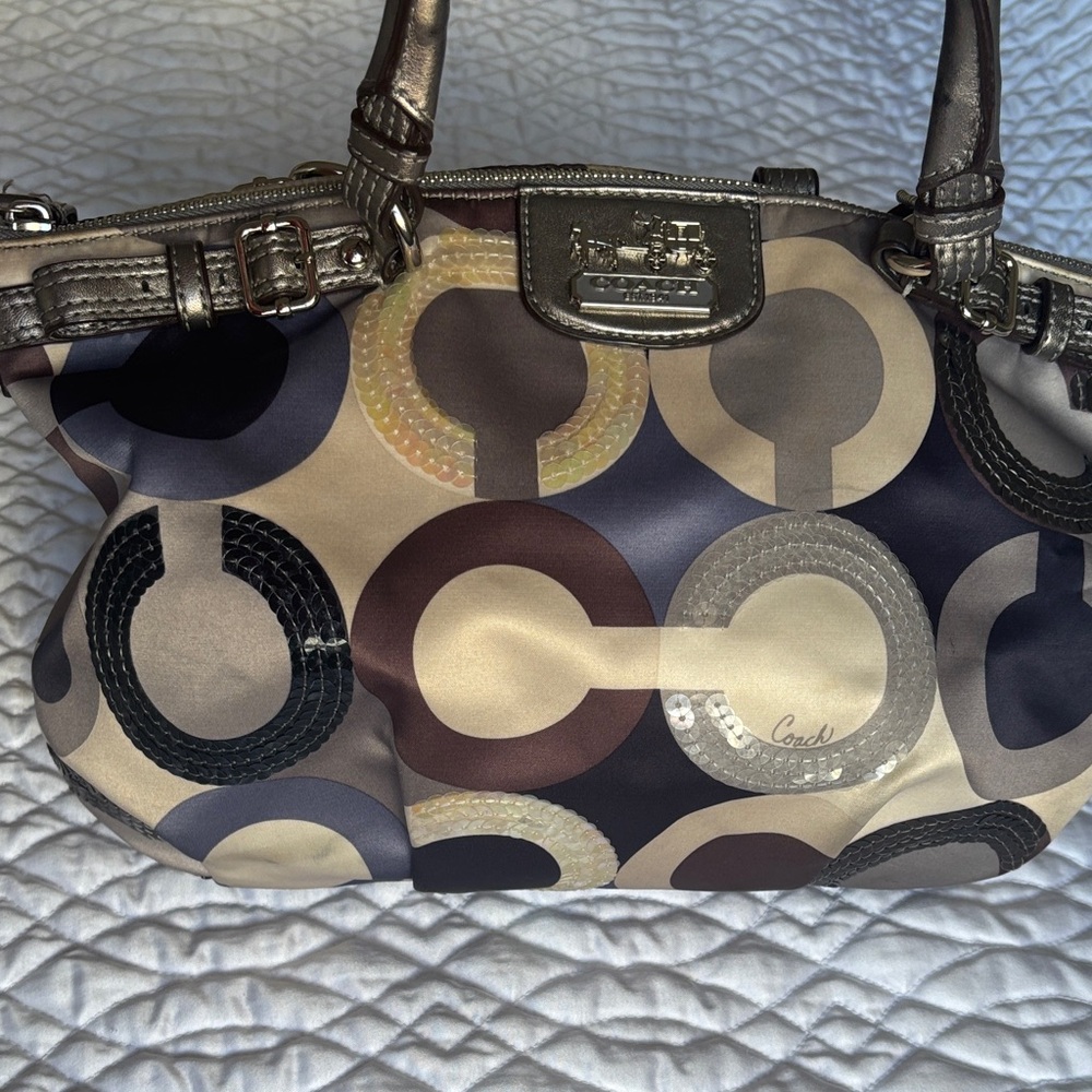 RARE! Coach Madison Op Art Multicolor Satin Leather Sequins Satchel Bag Ex Cond - Picture 7 of 16